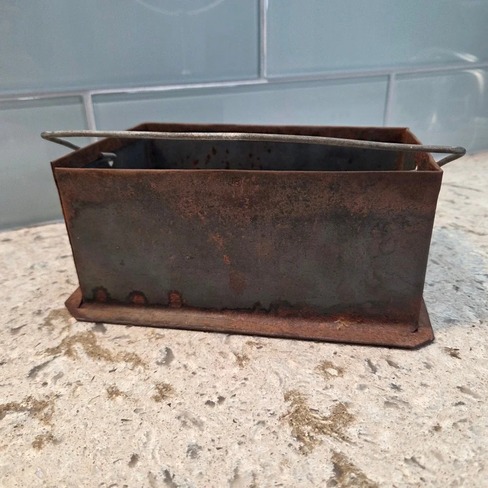 Vintage Industrial Metal Ingot Mold Rusty Steel Storage Bin Primitive Decor 8x5